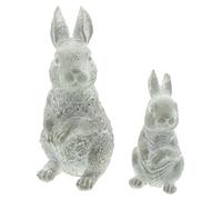 FRANK FLECHTWAREN Lot de 2 lapins délavés en ciment, qualité lourde. Dimensions : hauteur 11 cm, 16 cm