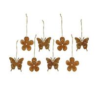 Frank Flechtwaren - Suspensions métal, déco façon métal rouillé, rustique ficelle de chanvre, fleurs Ø 8 cm, papillon Ø 9 cm, ornement, pour Pâques