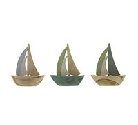 Frank Flectwaren, bateau AHOI, figurine décorative intérieure, décoration maritime, voilier, AHOI, en lot de 3, env. 10 x 12 cm chacun