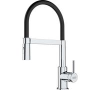 Franke Lina - Mitigeur d'évier FC 6085.031 avec bras flexible et douchette, chrome / noir 115.0626.085