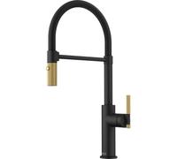 Franke Maris Stripes Semi Pro - Mitigeur d'évier FG 4768.504 avec bras flexible et douchette, noir mat/doré 115.0747.679