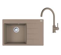 Franke - Set de cuisine G272KA, évier en fragranit CNG 611-78 TL/2, sahara + robinet FC 6018.424,, cachemire 114.0700.777