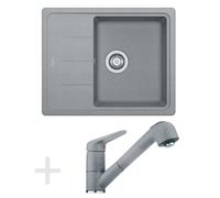 Franke - Set de cuisine G55, évier en granit BFG 611-62, pierre grise + robinet FC 9547, pierre grise 114.0323.821