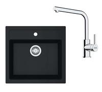 Franke - Set de cuisine T114Č,évier en tectonite SID 610, noir + robinet FN 3230.031, noir / chrome 143.0687.294