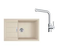 Franke - Set de cuisine T116BE, évier en tectonite S2D 611-78 XL et robinet FN 3230.031, beige / chrome 143.0687.401