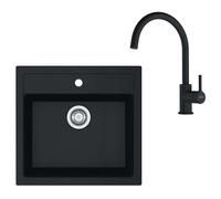 Franke - Set de cuisine T122Č,évier en tectonite SID 610 + robinet FN 6018.901, noir / noir mat 143.0687.310