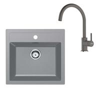 Franke - Set de cuisine T122Š, évier en tectonite SID 610 + robinet FN 6018.901, gris / gris pierre 143.0687.391