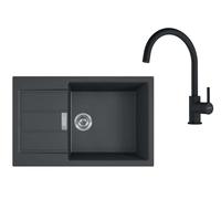 Franke - Set de cuisine T124Č, évier en tectonite S2D 611-78 XL et robinet FP 6018.901, noir / noir mat 143.0687.357