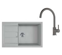 Franke - Set de cuisine T124Š, évier en tectonite S2D 611-78 XL et robinet FP 6018.084, gris / gris pierre 143.0687.403