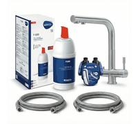 Franke Wellfresh 110-3 voies Robinet en L en acier inoxydable massif avec filtre britannique P1000 et robinet hygiflow de cuisine, mélangeur d'évier, mélangeur à trois voies