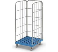 FRANKEL kaiserkraft | Roll-conteneur MODULAIRE | Socle roulant en plastique, grillagé sur 3 côtés, socle bleu clair