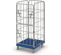 FRANKEL kaiserkraft | Roll-conteneur MODULAIRE | Socle Roulant en Plastique | grillagé sur 4 côtés | Socle Bleu foncé