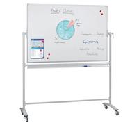FRANKEN STC205 Tableau blanc mobile, double face, laqué, magnétique, inscriptible, effaçable à sec, avec support et roulettes, cadre en métal et cadre pivotant, 220 x 120 cm