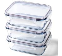 Franklin Lade Lot de 3 boîtes de conservation en verre extra larges de 1520 ml,Couvercle hermétique et étanche sans BPA,Passe au four, congélateur et lave-vaisselle