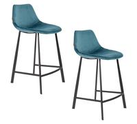 FRANKY 65 - Lot de 2 chaises de comptoir en velours bleu Bleu