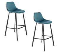 FRANKY 80 - Lot de 2 tabourets de bar en velours bleu Bleu