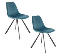 FRANKY - Lot de 2 chaises de repas velours bleu Bleu