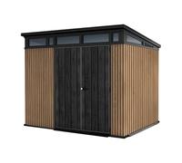 FRANKYSTAR® Pent 9 x 7 - Abri de jardin 279 x 226 x 218 cm 2 portes pour rangement outils finition effet bois Evotech+ en résine marron et noir