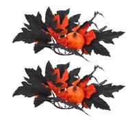 FRCOLOR 2 Pièces Couronne Noire et Feuilles D'érable Artificielles, Décoration Polyvalente d'halloween en Plastique Porte-Bougie et Fêtes pour Centres de Table d'automne