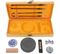 FRCOLOR Coffret Calligraphie Chinoise pour Débutants Pierre à Encre Ronde et Bâton D'encre Sûr, Surface Lisse, pour Calligraphie et Peinture