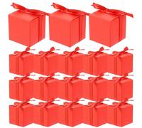 FRCOLOR Ensemble de 50 Boîte à Bonbons en Papier Boîte de Chocolats Ménagère en Papier Kraft Carré Rouge Ruban, pour Bonbons, Chocolats et Biscuits, Mariage et Noël