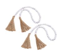 FRCOLOR Guirlande de Perles de Bois avec Pompons Rustique pour Décoration Murale de Ferme, Accents de Manteau en Bois Naturel, pour Chambres et Bureaux