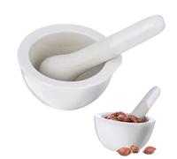 FRCOLOR Kit de Pilon et Bol à Broyer Finition Soignée en Porcelaine Blanc, 2 Sets Faits Main Forme Ronde, Ustensile Cuisine pour Épices