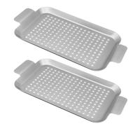 FRCOLOR Lot de 2 paniers à Griller pour Poisson, avec poignée. | Plateau de 33 x 18 cm pour légumes et fruits de mer, avec double poignée et grille perforée, accessoire de cuisson pour