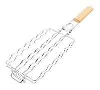 FRCOLOR Panier à Griller en INOX Argenté Résistant au Feu avec Manche en Bois pour Barbecue en Plein Air, pour Saucisses et Légumes Lors de Pique-niques