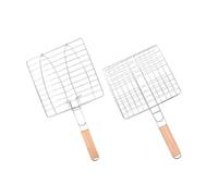 FRCOLOR Paniers à Griller 2pcs en Acier Inoxydable avec Poignée en Bois Légers et Pratiques pour Barbecue pour Poisson, pour Camping et Barbecue Extérieur