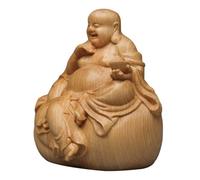 FRCOLOR Statue Bouddha Rieur en Bois Sculpté, Ornement Décoratif Compact et Stable pour Maison, Ambiance et Atmosphère Sacrée, pour Table ou Salon