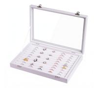 Frebeauty Plateau de rangement pour bagues/boucles d'oreilles avec couvercle transparent, 10 emplacements pour tiroir en velours, boîte de rangement à bijoux, couvercle en verre transparent, vitrine,