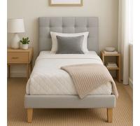 frederic - Solide et Confortable Lit avec Sommier + Tête de Lit Capitonnee Couleur GRIS + Pieds en 10 cm pour matelas en 90x190 - 13 Lattes - revetement PVC Simili facile d'entretien - Montage Rapide