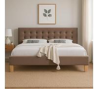 frederic - Solide et Confortable Lit avec Sommier + Tête de Lit Capitonnee Couleur marron + Pieds en 10 cm pour matelas en 140x190 - 13 Lattes - revetement PVC Simili facile d'entretien - Montage