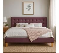 frederic - Solide et Confortable Lit avec Sommier + Tête de Lit Capitonnee Couleur rouge + Pieds en 10 cm pour matelas en 140x190 - 13 Lattes - revetement PVC Simili facile d'entretien - Montage