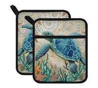 FREEBLOSS 2 Pièces Maniques Motif Tortue De Mer pour Cuisine Coton Manique Résistante À La Chaleur pour Cuisson Et Pâtisserie 7.8x9.5pouces 20x24cm