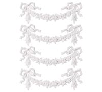 FREEBLOSS 4 Pièces Appliques Sculptées Nœud Rose 3D Blanc Décor Meuble Appliques Décoratives Pour Armoire Buffet Porte DIY Bois Auto-Adhésif Pour Déco Murale Plafond Armoire 8"x2.8"