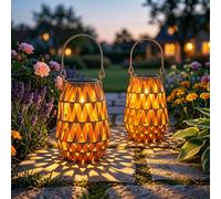 Freekite 2 Lanternes Solaires Extérieures Jardin, Lot de 2 Lanterne Extérieure Tressée à la Main Étanche IP65, Lumière Extérieure Suspendue pour Patio, Balcon, Cadeaux de Jardin pour Femmes et Mamans