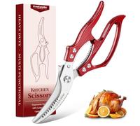 Freelander Ciseaux à Volaille Professionnels pour Poulet et Viande, Rouge | Ciseaux de Cuisine Robustes en Acier Inoxydable pour Découper Poulet, Os et Viande, Lame Tranchante et Manche Ergonomique