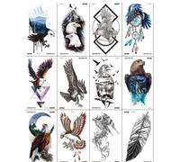 Freesiom Tatouage Ephemere Femme Homme,10pcs Etanche Temporaire Sexy Plume Aigle Fesse Dos Cheville Poitrine Bras Cuisse Permanent Kit Tatoo Cadeau Anniversaire Autocollants