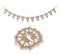 Freessom 2.8m Guirlande Fanion Décoration Mariage Champêtre Chic Boheme Dentelle Chanvre Coeur Noeud Bannière Banderole Vintage DIY Suspendue Fournitures Jute Accesoires Fete (Coeur)