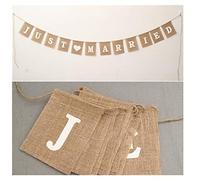 Freessom 3m Guirlande Banderole Fanion Chanvre Just Married Coeur Bannière Deco Décoration Mariage Champêtre Chic Romantique Nature Vintage DIY Suspendue Fournitures Cadeau