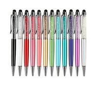 Frefgikty Lot de 12 stylets et stylos à bille à encre 2 en 1 avec strass et encre (12 couleurs)