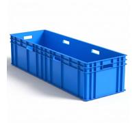 FRENAL Bac Gerbable 120L avec Poignées 120×40×29cm, Charge 40kg, Bleu | Caisse de transport plastique HDPP robuste aux normes Europe. Boîte de rangement idéale pour garage, étagères et déménagement