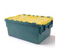 FRENAL Bac Navette 600×400×300 mm avec Couvercle, 60 L Vert Jaune | Bac Plastique Norme Europe HDPP, Couvercle Solidaire, Gerbable et Emboîtable pour Stockage, Transport et Logistique