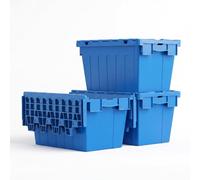 FRENAL Lot de 3 Bacs Navette 600×400×330 mm avec Couvercle, 65 L, Bleu | Bac Plastique Norme Europe HDPP, Couvercle Solidaire, Gerbable et Emboîtable pour Stockage, Transport et Logistique
