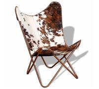 @FRENCH Fauteuil Relax individuel - TOP VENTES - Chaise papillon marron et blanc cuir de vache 3831242