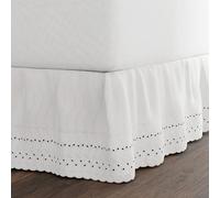 Fresh Ideas Ideas Cache-sommier à œillets froncés avec Style froncé et détails brodés, Longueur de Chute de 35,6 cm, lit Double, Blanc