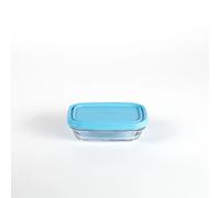 Duralex Freshbox| Contenitore per alimenti Rettangolo con coperchio in plastica, 0,39 l, vetro ultra resistente ai graffi, compatibile con microonde, lavabile in lavastoviglie, colore: Blu