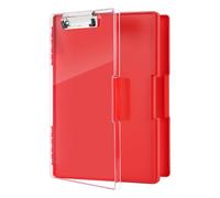 FRETONBA Porte-Bloc A4 avec Compartiment de Rangement, en Plastique avec étagère, Porte-Papier léger, Porte-Bloc Portable avec Compartiment, idéal pour l'école, l'industrie, le Bureau (Rouge)